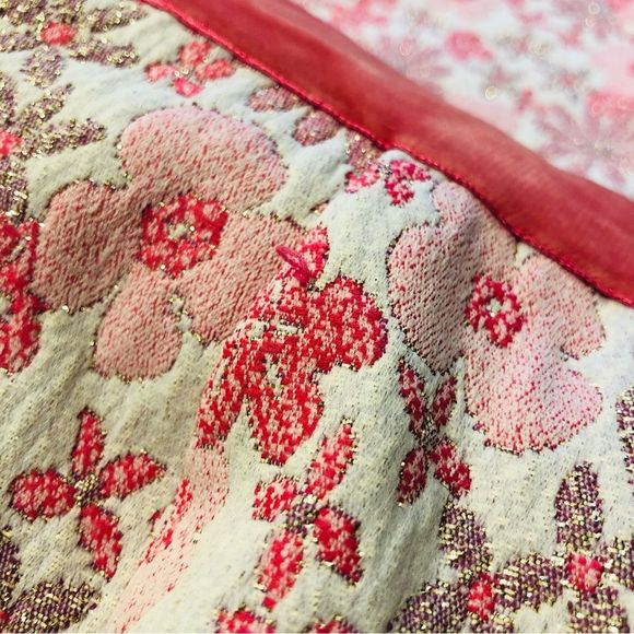 60’s Custom Pink Floral Metallic Velvet Trim Long Sleeve Maxi Dress - Picture 11 of 14